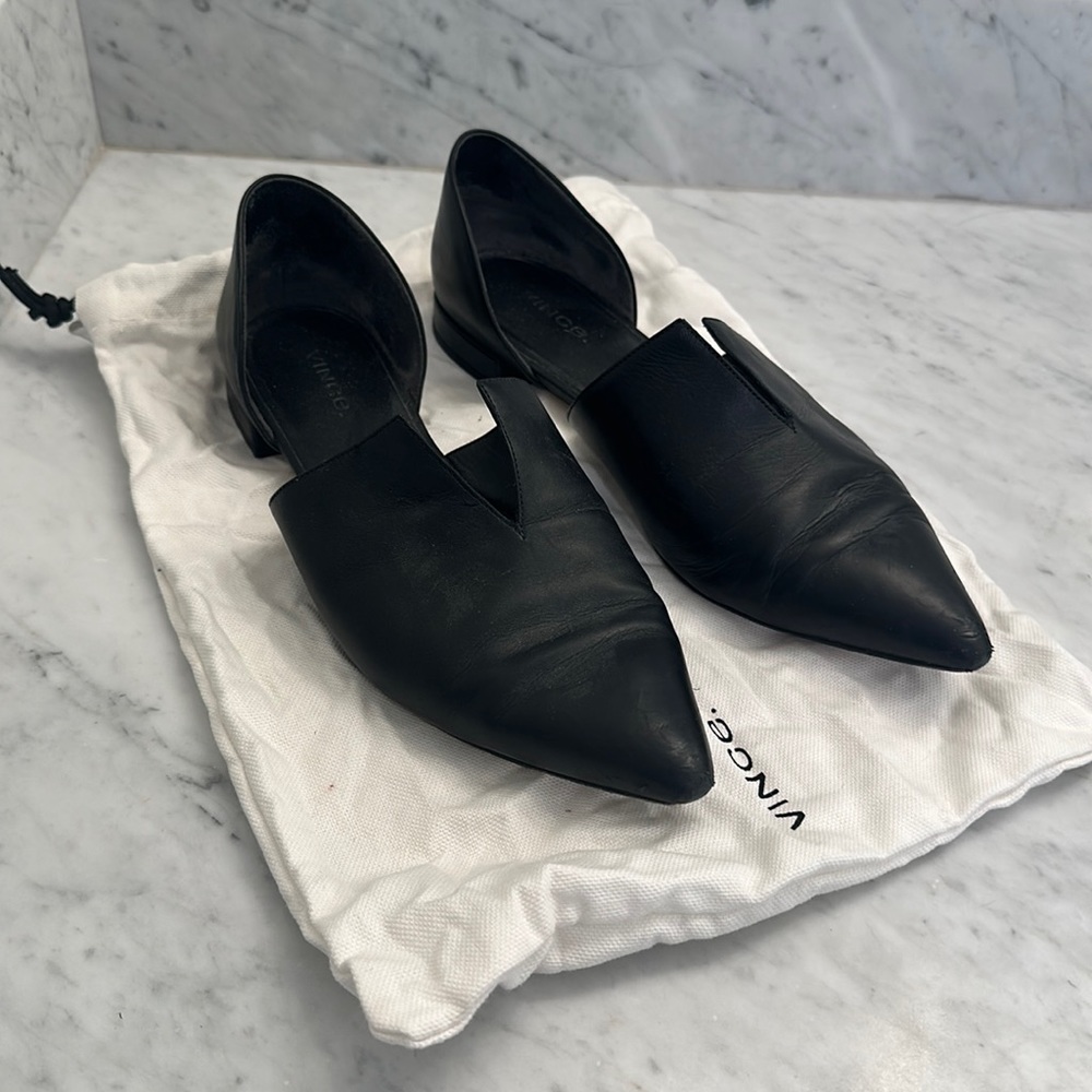 Vince Black Leather D’Orsay Flats 37.5